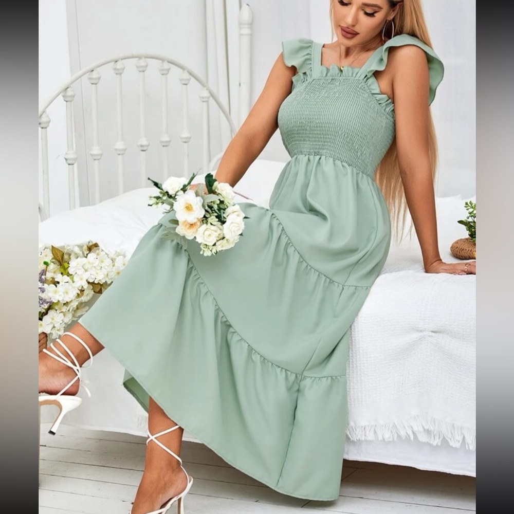 Smocked Shirred Ruffle Sleeve Dress - Picture 4 of 12